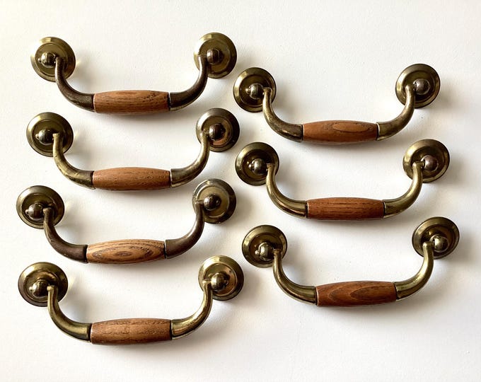 Antique Brass & Wood Drop Pulls 4 Inch Ctc Vintage Hardware Set of 7 - Etsy