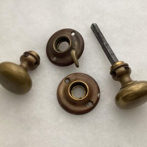 Vintage Door Knobs 2 Small Escutcheon Plates Set Screws & Spindle Vintage Hardware