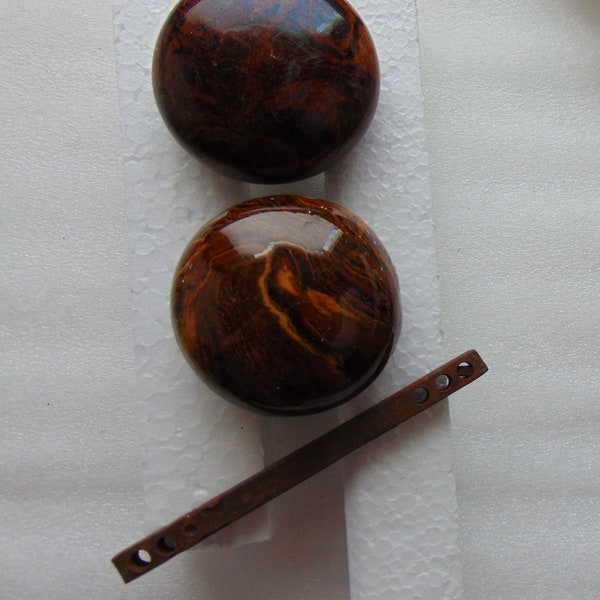 Vintage pair Tiger Swirl Porcelain Door Knobs and 1 Spindle NO Set Screws Hardware