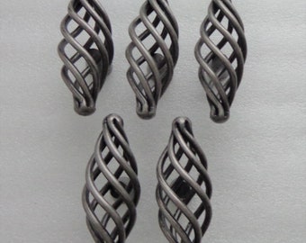 Bird Cage Silver - Gray Oval Knobs, 5 Swirl Cabinet, Dresser, Door, Drawer Hardware knobs, come with screws