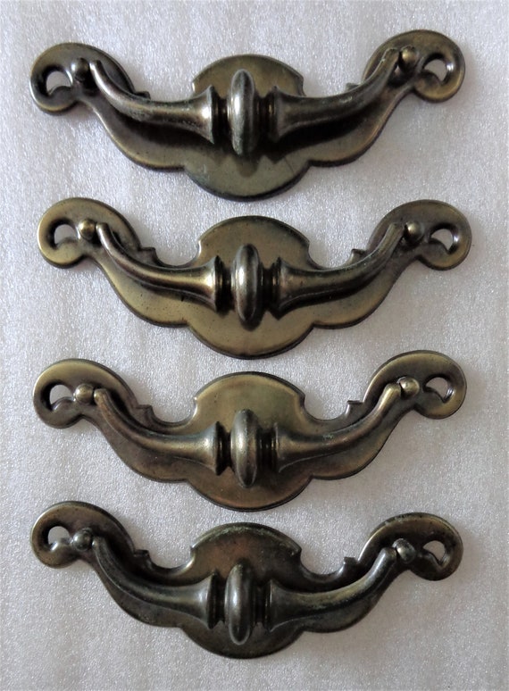 Large Antique Brass Drop Pulls, 5 in centers, 4 Traditional Dresser, Cabinet, Drawer, handles - pulls, 402166 Hardware