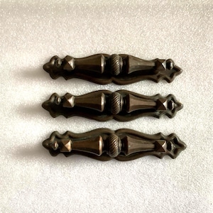 3 inch CtC Dresser Pulls & Plates, 3 Small Worn Handles and Backplates Vintage Hardware