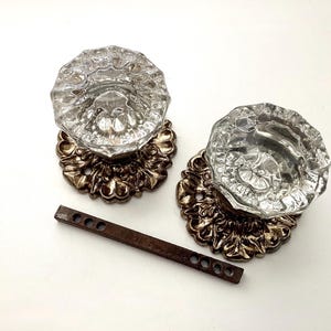 Pair Glass Door Knobs with Spindle & Rosettes NO Set Screws, Antique Hardware