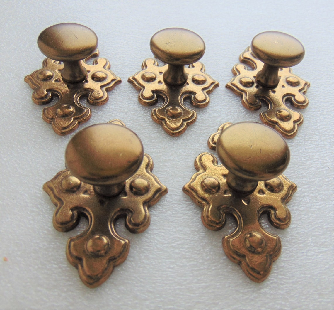 Antique Brass Plain Knobs & Back Plates 5 Sets Etsy