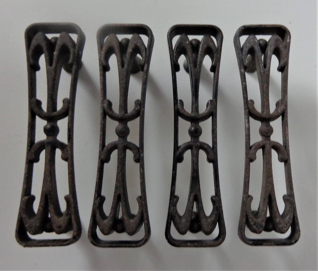 Antique Brass Cut Out Pull, 4 Rectangular Flower Desk, Drawer Pulls Handles, 3 in