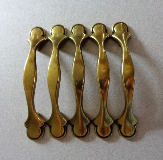 Vintage Gold Pulls - Handles, 3 in Centers, 5 Antique Brass Amerock Dresser - Cabinet handle - pull, Hardware