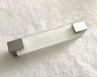 Modern Sietto Pull 5.66 inch CtC Chrome & Glass White and Silver