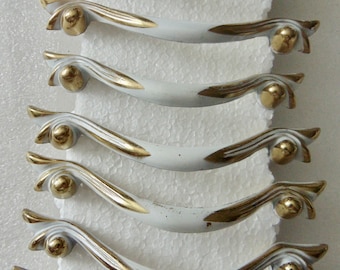 French Provincial Pulls - Handles, 3 in centers, 8 White & Gold - Brass Dresser, Drawer Pull - Handle, Hardware