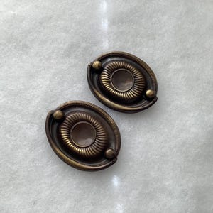 Oval Drawer Drop Pulls 2 inch CtC Antique Brass Hardware Set of 2