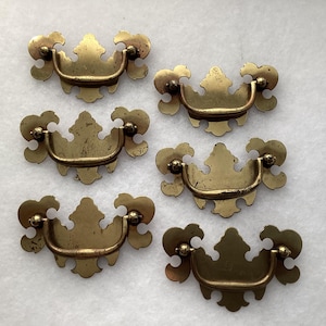 Chippendale Drop Pulls 3 inch CtC Antique Brass Vintage Hardware Set of 6