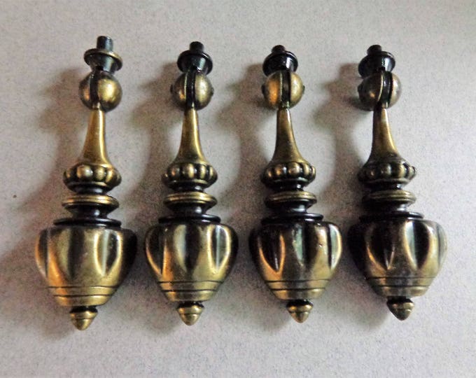 Antique Brass Drop Pulls, 4 Allison Tear Drop, Victorian,