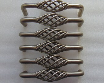 Silver Gray 6 Bird Cage Swirl Cabinet Dresser Drawer Pulls Handles 3.75 in center Hardware