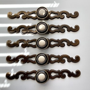 Speckled Cabinet Knobs & Backplates Antique Brass 1350 hardware Set of 5