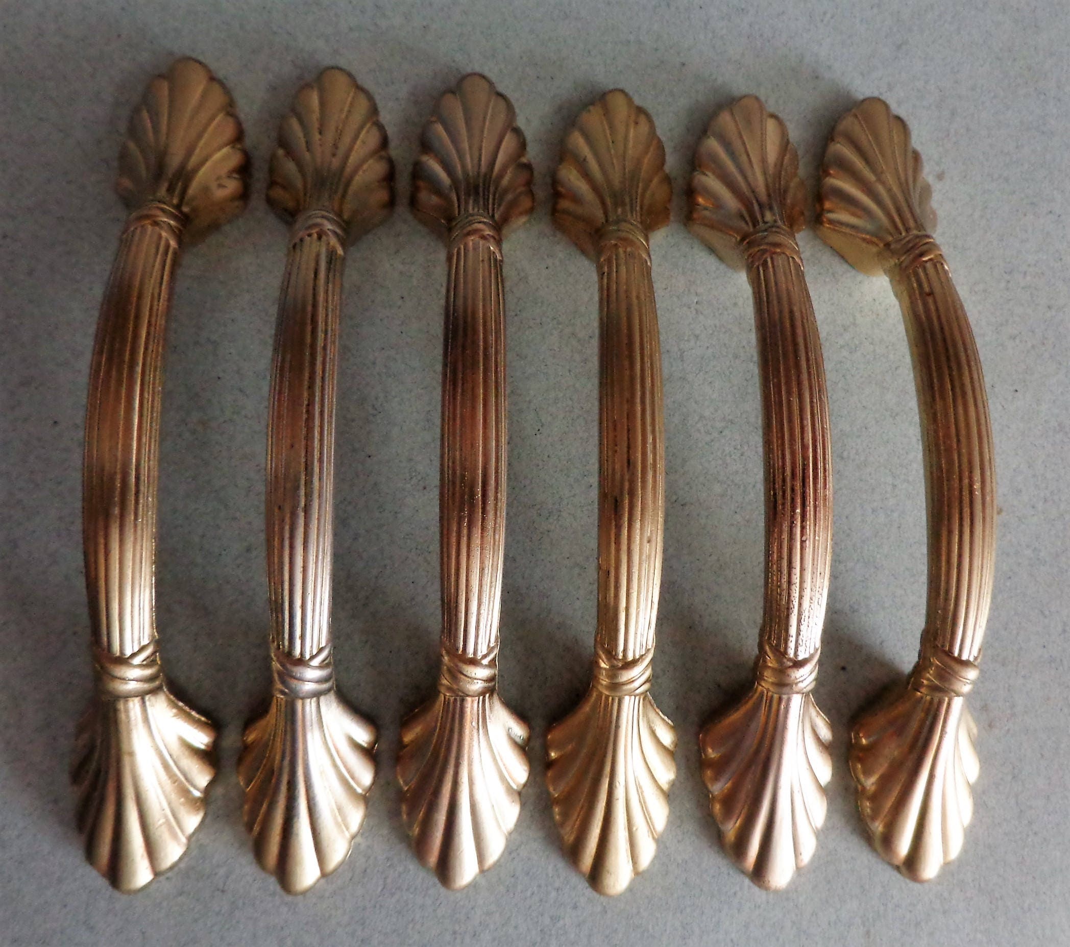 Glossy Gold Wheat Pulls Handles 3 In Centers 6 Brass Finish Pull Handle No 1333 Vintage Amerock Cabinet Dresser Hardware