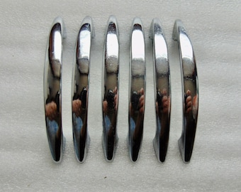 Vintage 6 Plain Chrome Pulls 3 in Centers, Dresser, Drawer Silver metal Handles Hardware, Taiwan