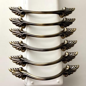 French Provincial Drawer Pulls 3 inch CtC Antique Brass Set of 6