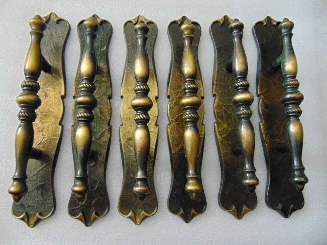 Large Antique Brass Handle Pull & Back Plate, 6 Amerock Carriage House