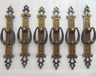 Vertical Faux Drop Pulls set of 6 large Handles Antique Brass Hardware
