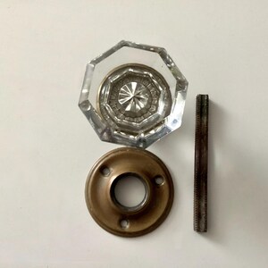Clear Glass Door Knob Spindle & Small Round Escutcheon Plate Antique Hardware