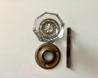 Clear Glass Door Knob Spindle & Small Round Escutcheon Plate Antique Hardware