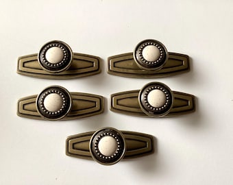 Speckled Cabinet Knobs & Backplates Antique Brass Amerock USA Set of 5