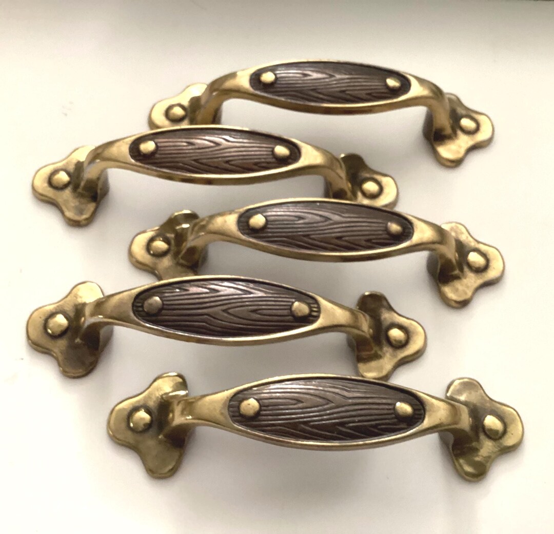 Cabinet Drawer Pulls 3 Inch Ctc Antique Brass & Faux Wood Hardware Set ...