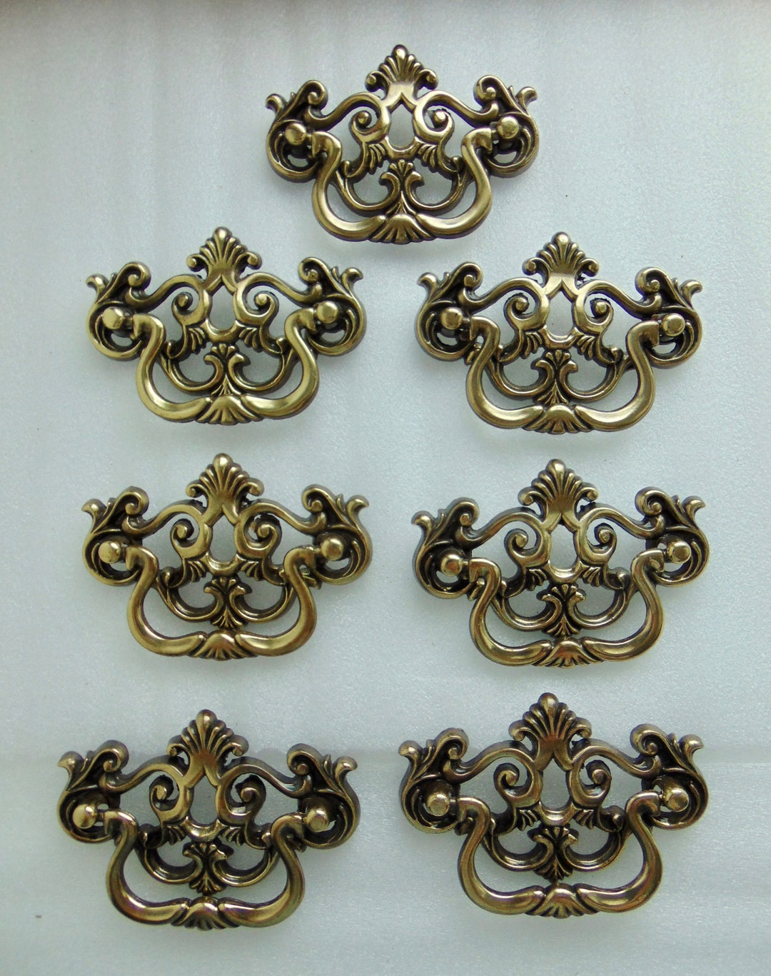 Antique Brass Drop Pull, 7 Dresser, Drawer Handles Pulls, 3