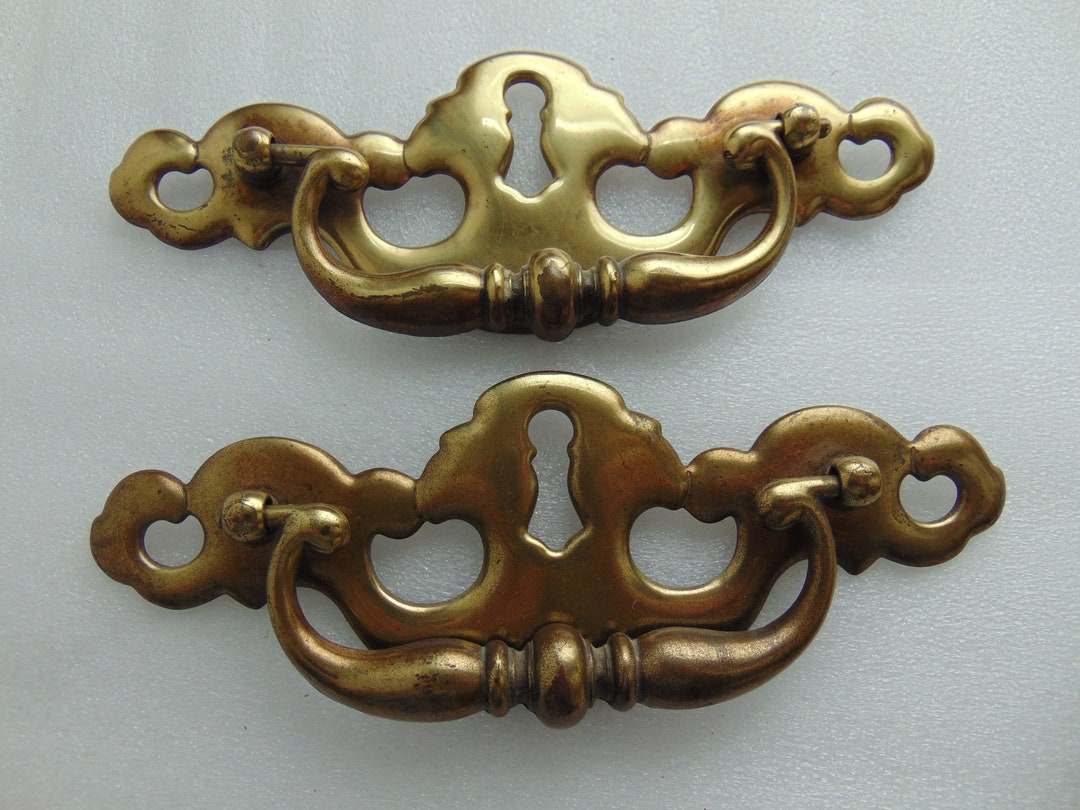 Antique Brass Large Drop Pulls Dresser Door Drawer Etsy