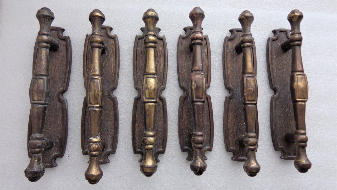 Antique Brass Pulls Handles& Backplates 3 in Centers Worn Etsy
