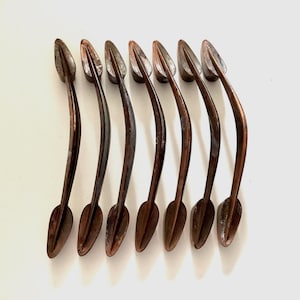 3 in Antique Copper Cabinet Pulls, 7 Worn Drawer Handles Vintage Hardware