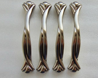 Antique Silver Handles Dual Holes 3 And 3.75 in Centers, 4 Cabinet Dresser Pulls Handles Plume Ends, 1471 Hardware