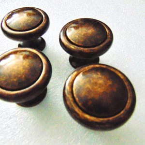 Unique 2 piece Knobs Antique Brass Hardware Set of 4