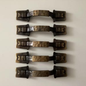 Antique Brass Cabinet Pulls: Colonial Hammered Design, 3 inch CTC, Group of 5