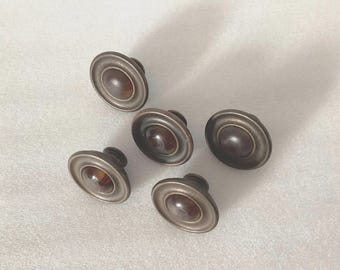 Tiger Eye Cabinet Knobs Antique Brass Vintage Hardware set of 5