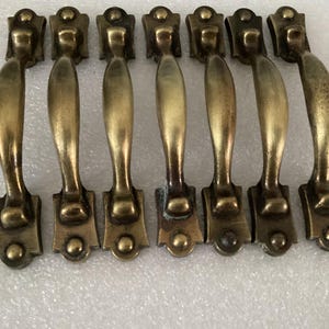 Set of 7 Vintage Amerock Antique Brass Cabinet Pulls - 3&quot; CtC