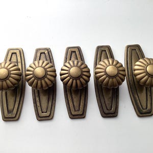 Cabinet Flower Knobs & Back Plates Antique Brass Vintage Hardware Set of 5