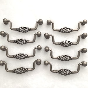 Bird Cage Drop Pulls 4.25 inch CtC Weathered Nickel Hardware Set of 8