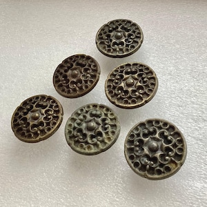 Vintage Dresser Knobs Flower design Worn Antique Brass Hardware Set of 6