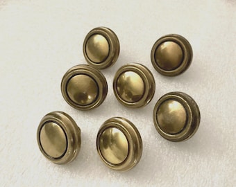 Antique Brass Cabinet Knobs, 7 Round Vintage Knobs # 989 Hardware