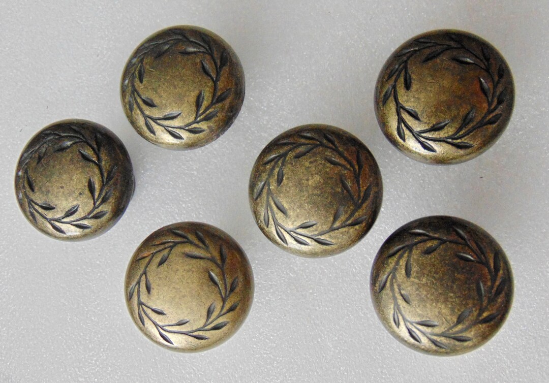 Antique Brass Round Knobs Vine Design 6 Dresser Drawer Etsy
