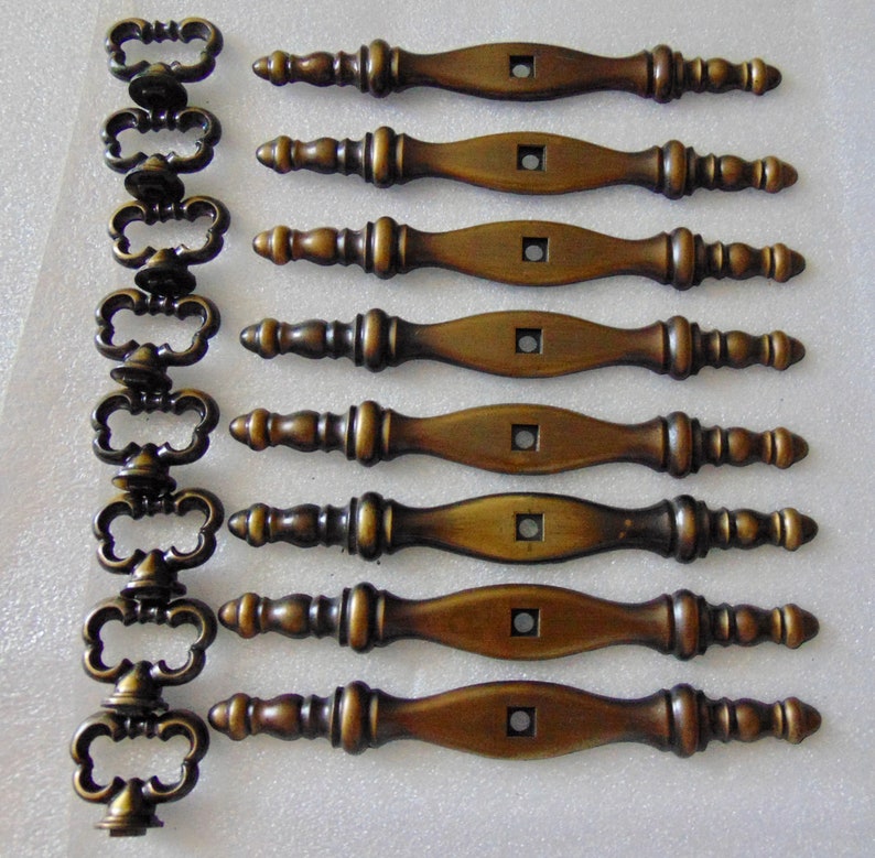 Antique Brass Finger Pull & Back Plate Sets 8 Amerock Ring Etsy