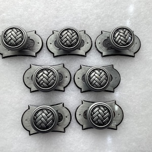 Basket Weave Cabinet Knobs & Back Plates Antique Silver Hardware Set of 7
