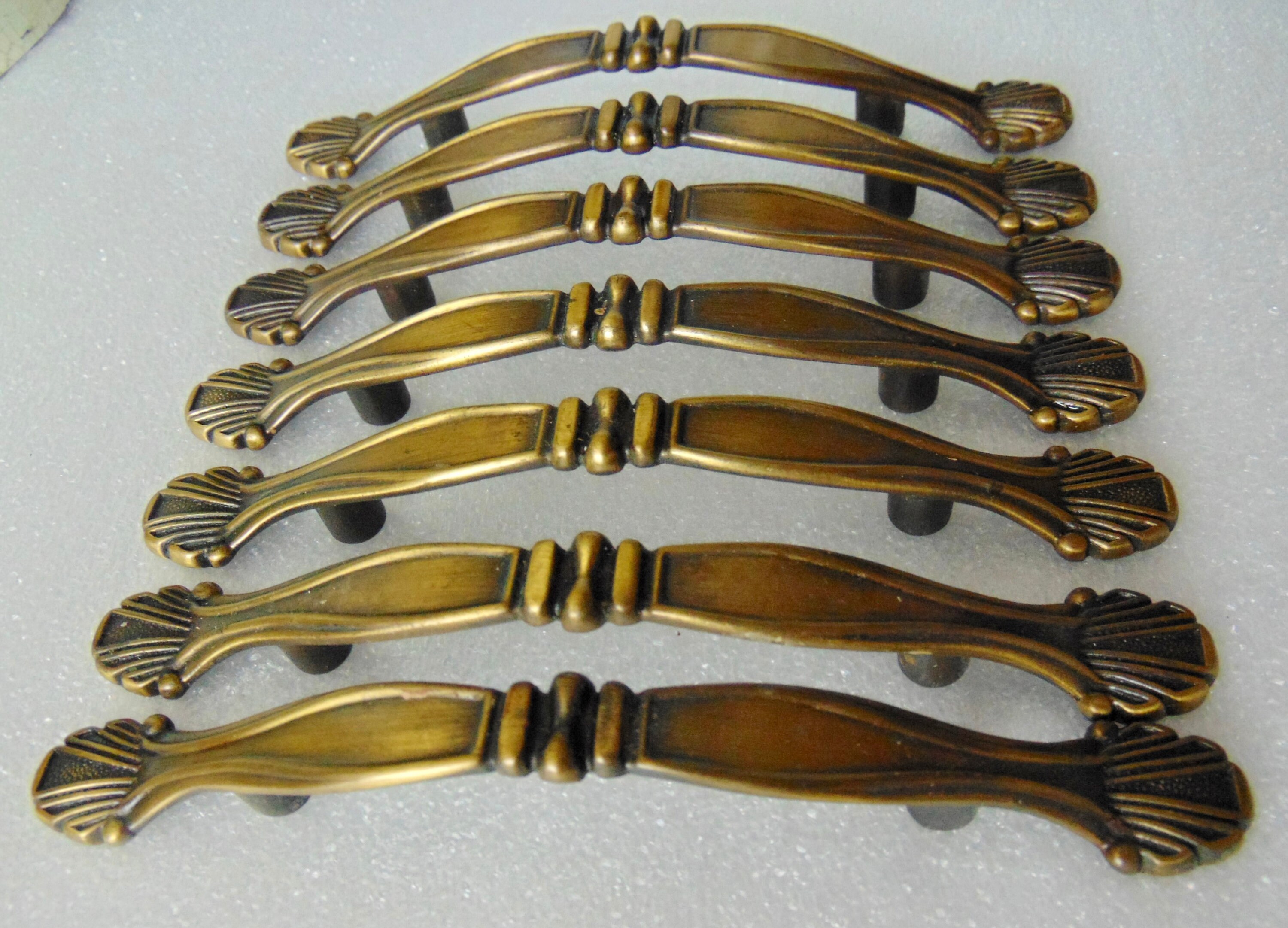 Cabinet Drawer Pulls 3 inch CtC Vintage Antique Brass Hardware Set of 7