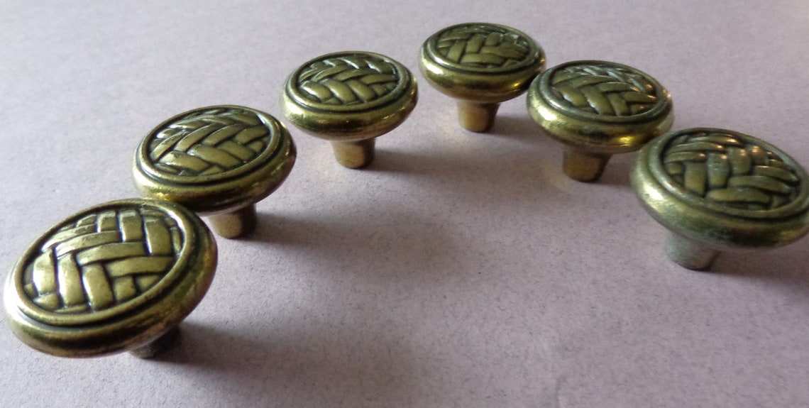 Antique Brass Knobs 6 Basket Weave design round Etsy
