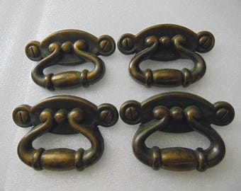 Dresser Faux Drop Pulls 2.5 in Centers Vintage Antique Brass set of 4