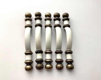 Vintage White & Gold Pulls 3 inch CtC Amerock 745 Hardware Set of 5