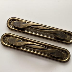 Cabinet Drawer Pulls & Back Plates 3 inch CtC Antique Brass Hardware Set of 2