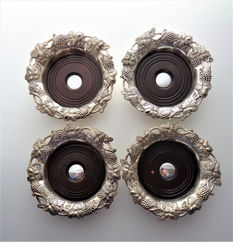 Corbell Co 4 Silverplate Bottle Coasters Champagne Wine Etsy