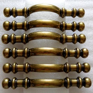 3 in CTC Drawer Pulls, 6 Antique Brass Cabinet Handles, Vintage Amerock 745 Hardware