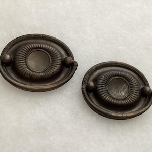 Worn Oval Drawer Drop Pulls 2 inch CtC Antique Brass Hardware Set of 2